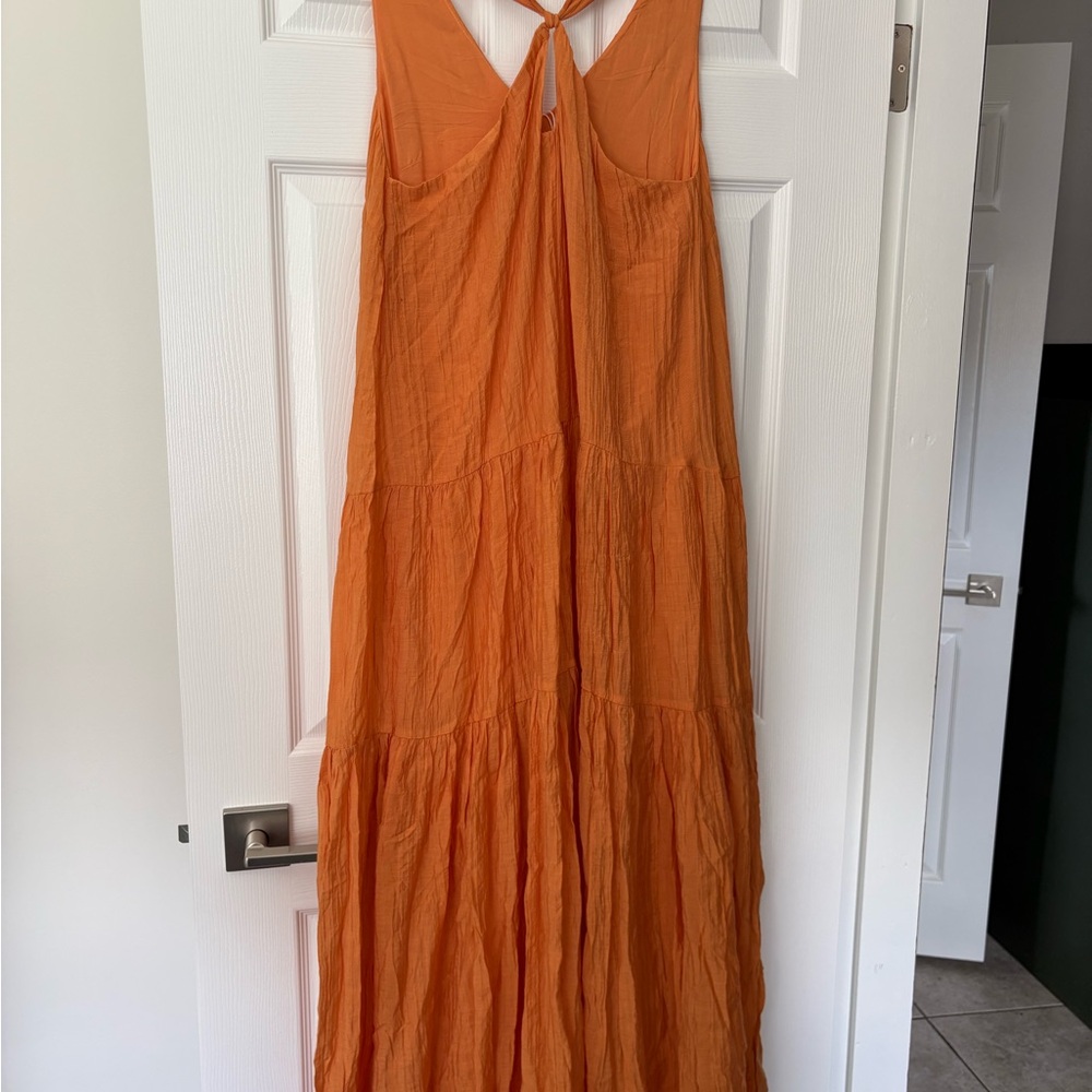 NWT Mango Orange Tiered V‑Neck Maxi Vacation dress - Picture 3 of 10